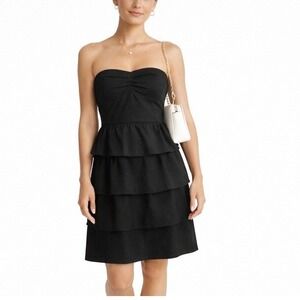 J.CREW Size‎ 4 Brynn Poplin Ruffle Mini Dress Black Strapless Layered Sweetheart